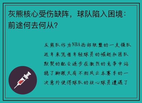 灰熊核心受伤缺阵，球队陷入困境：前途何去何从？
