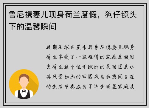 鲁尼携妻儿现身荷兰度假，狗仔镜头下的温馨瞬间